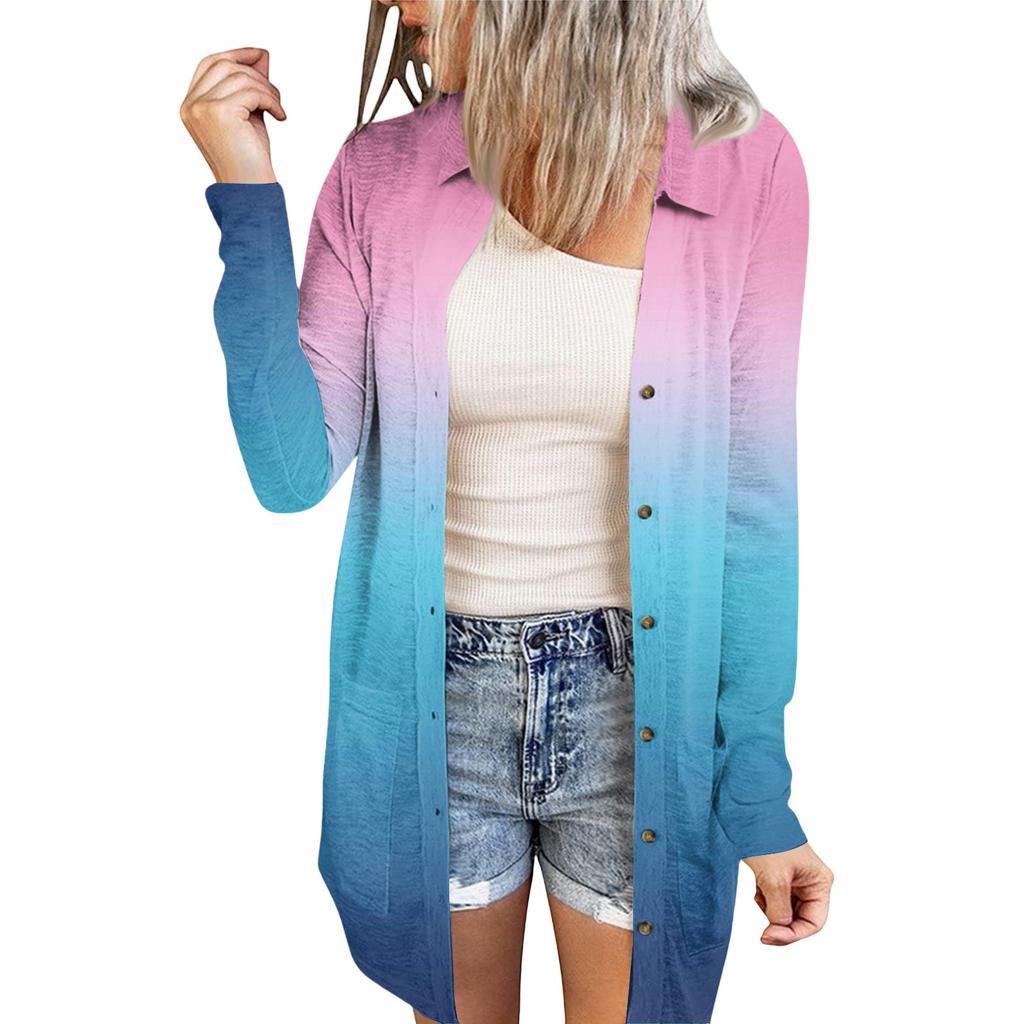 Women's Casual Fashion Floral Print Long Sleeve Mid-Length Cardigan Jacket