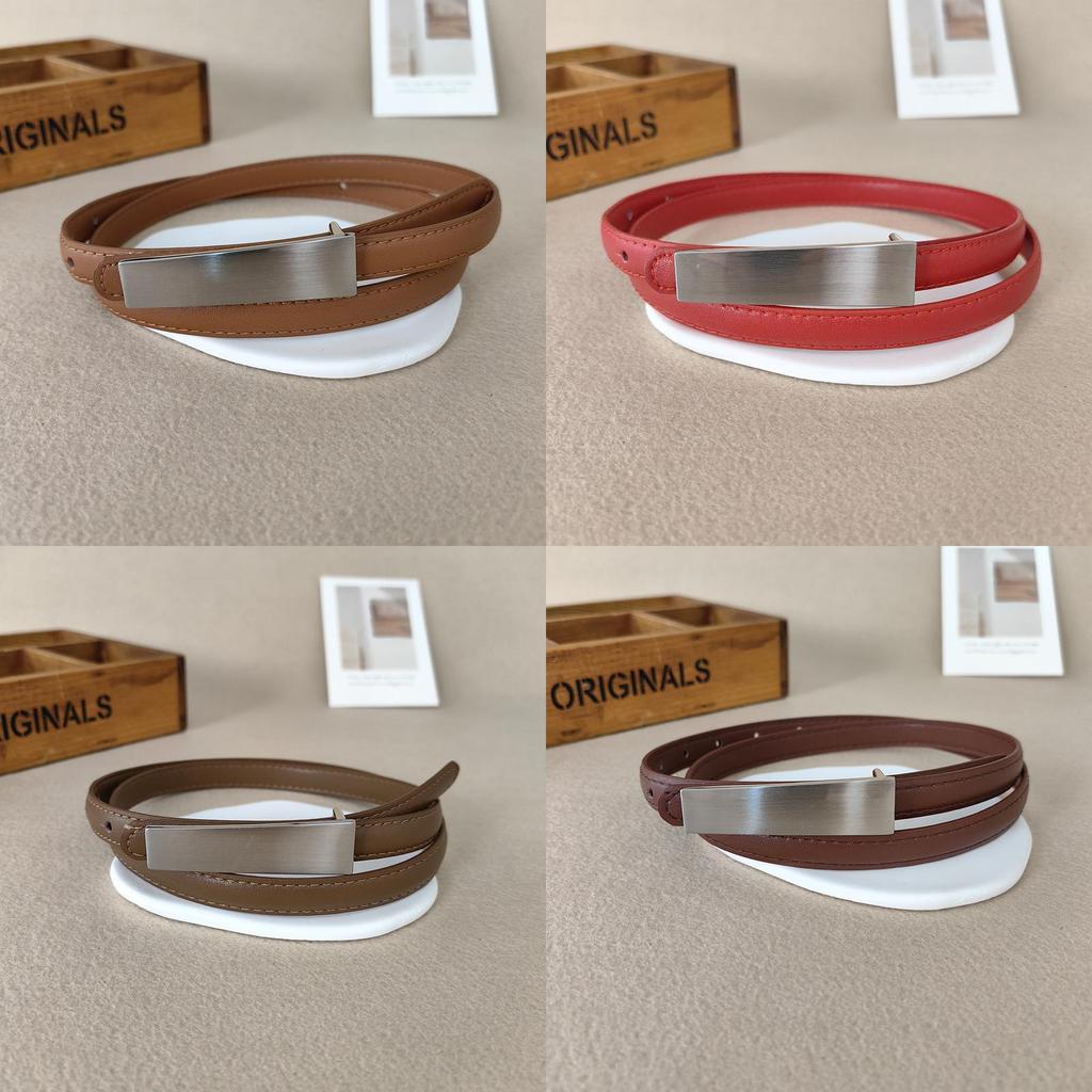 Womens Genuine Leather Skinny Belt With Zinc Alloy Buckle For Office Wear