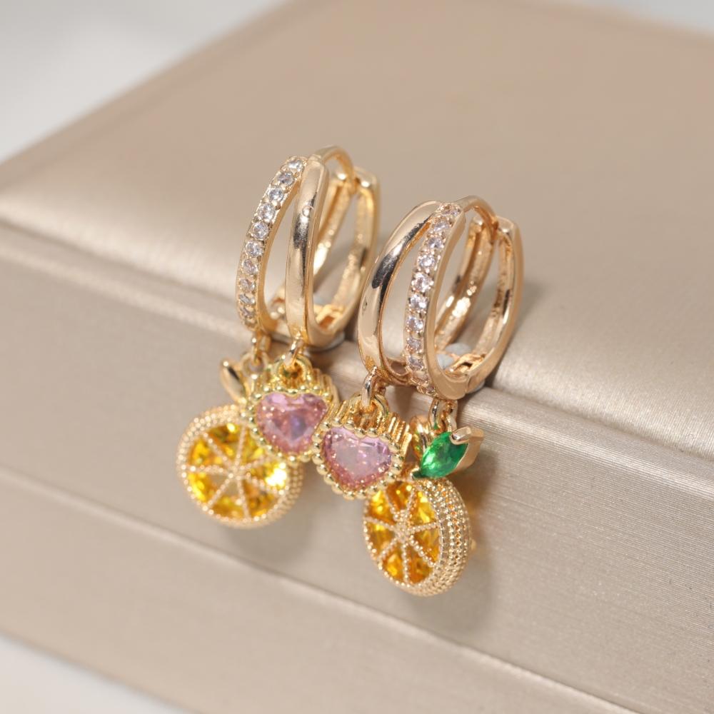 1 Pair Cute Lemon with Heart Shape Zirconia Dangle Earrings for Women Earring Jewelry Party Accessories
