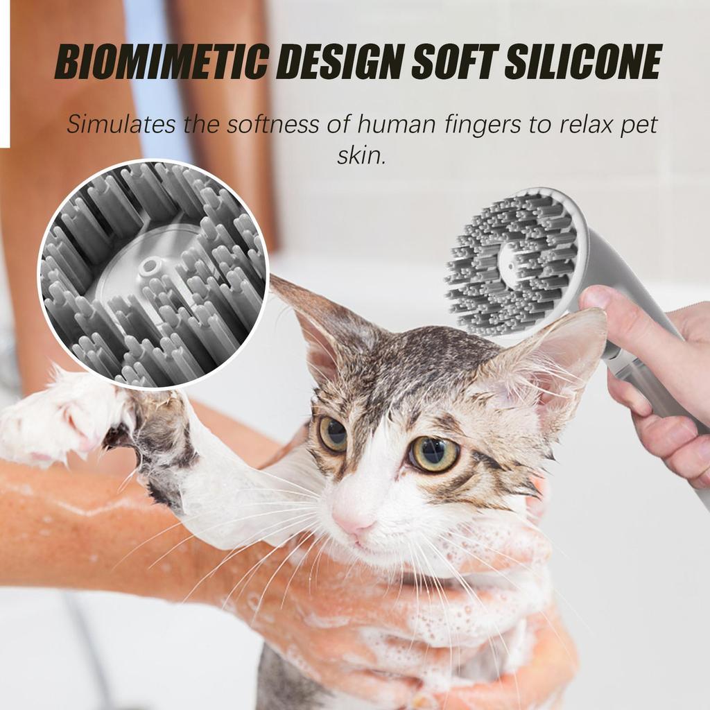 Dog Bath Brush Long Handle Silicone Scrubber Grooming Dog Scrubber For Bath For Shower Cleaning Shedding Remove Loose Coat