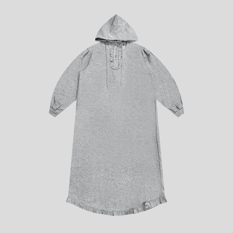 

Korean Chic Hooded Ruffle Sweatshirt Dress - Autumn/Winter Collection One Size серый