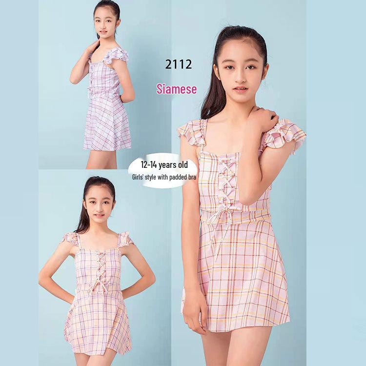 Children's One-Piece Plaid Swimsuit (Plus Size, 12-14 Years)