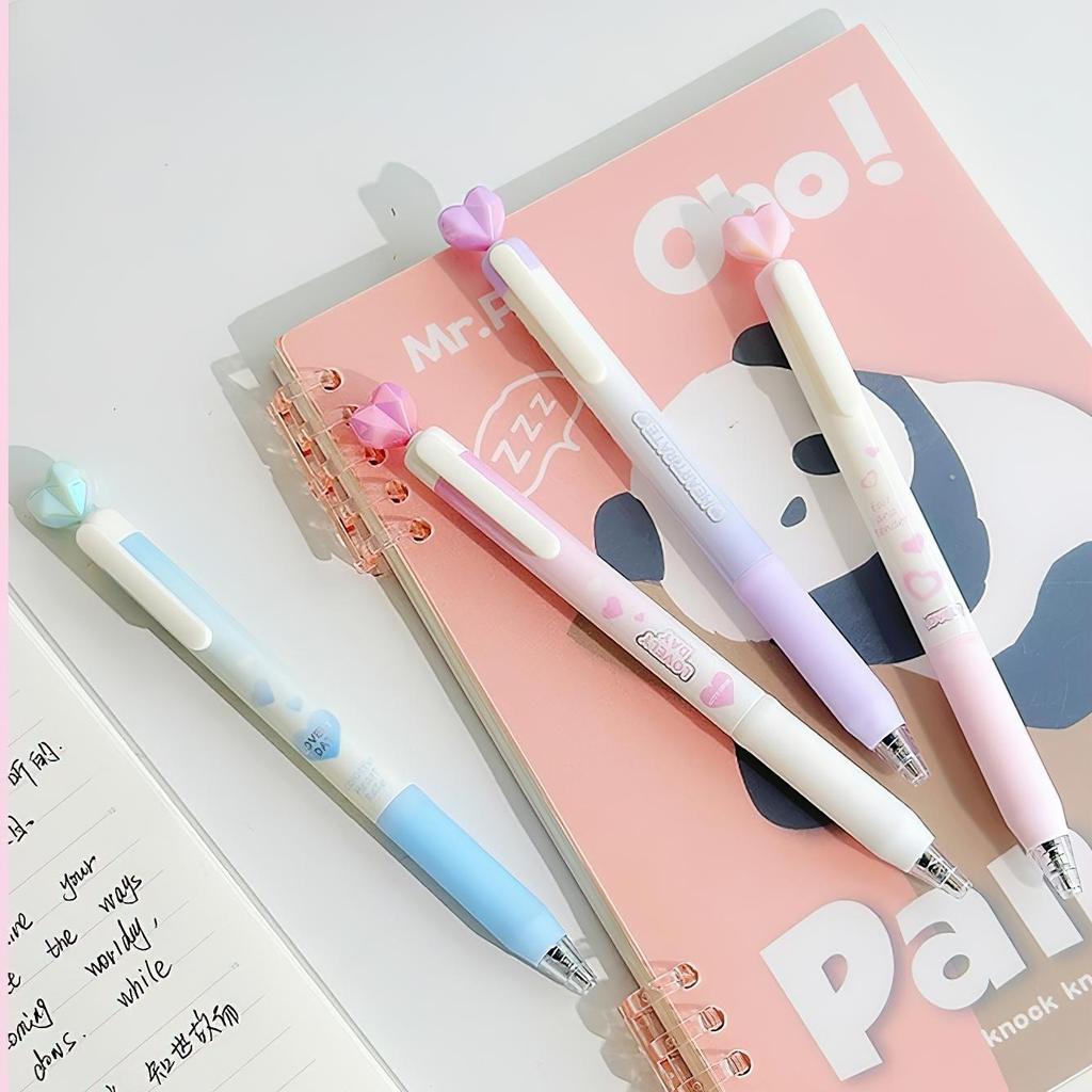 4pcs Colorful Heart Gel Pens Set Dream 0.5mm Ballpoint Black Color Ink for Writing School