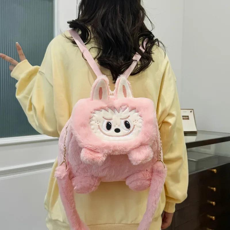 42cm Cartoon Labubu Rabbit Backpack Plush Doll Animal Labu Plush Toy Cute Labu Rabbit Dolll Soft Stuffed Backpack for Girl Gifts