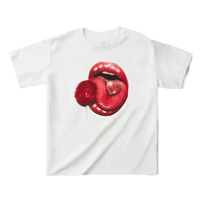 Labbra Chic Denti Dorati Vintage T-shirt Rock Goth Casual Estiva Manica Corta High Street Oversize T-shirt Harajuku Stampa Grafica