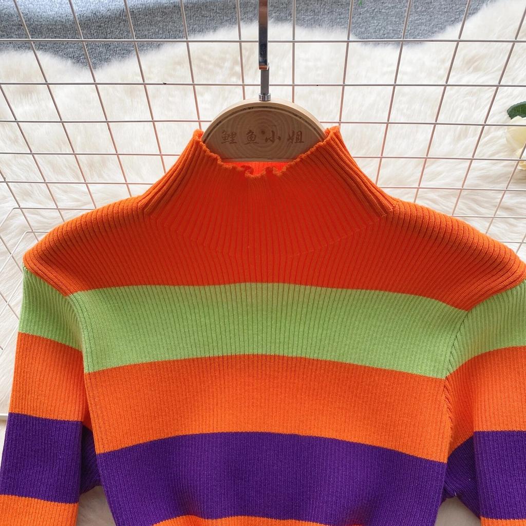 Rochie șic cu dungi pe jumătate guler înalt, tricot elastic, bodycon, cu mânecă lungă, pentru femei, la modă sexy, rochie de primăvară, subțire, rochie creion