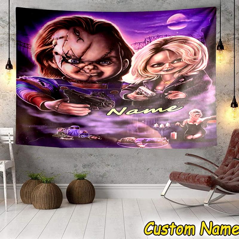 Custom Name Tapestry Chucky Tapestry Room Decoration Wall Hanging for Living Room Bedroom, dormitory, Birthday and Christmas gifts
