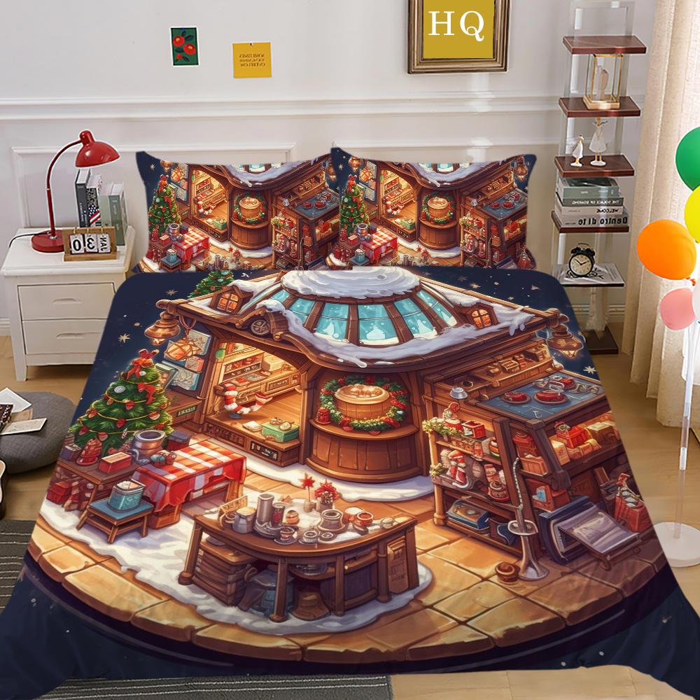 Christmas Printed Bed Cover King Size Polyester Home Textiles Teens Girl Cartoon Superior Bedroom Decor