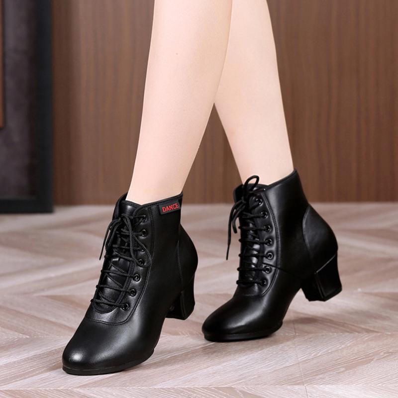 Faux-Tanzstiefel Schwarz Erwachsene Damen Outdoor Moderne Gesellschaftstanzschuhe Matrosen-Tanzschuhe High Top Atmungsaktive Tanzstiefel