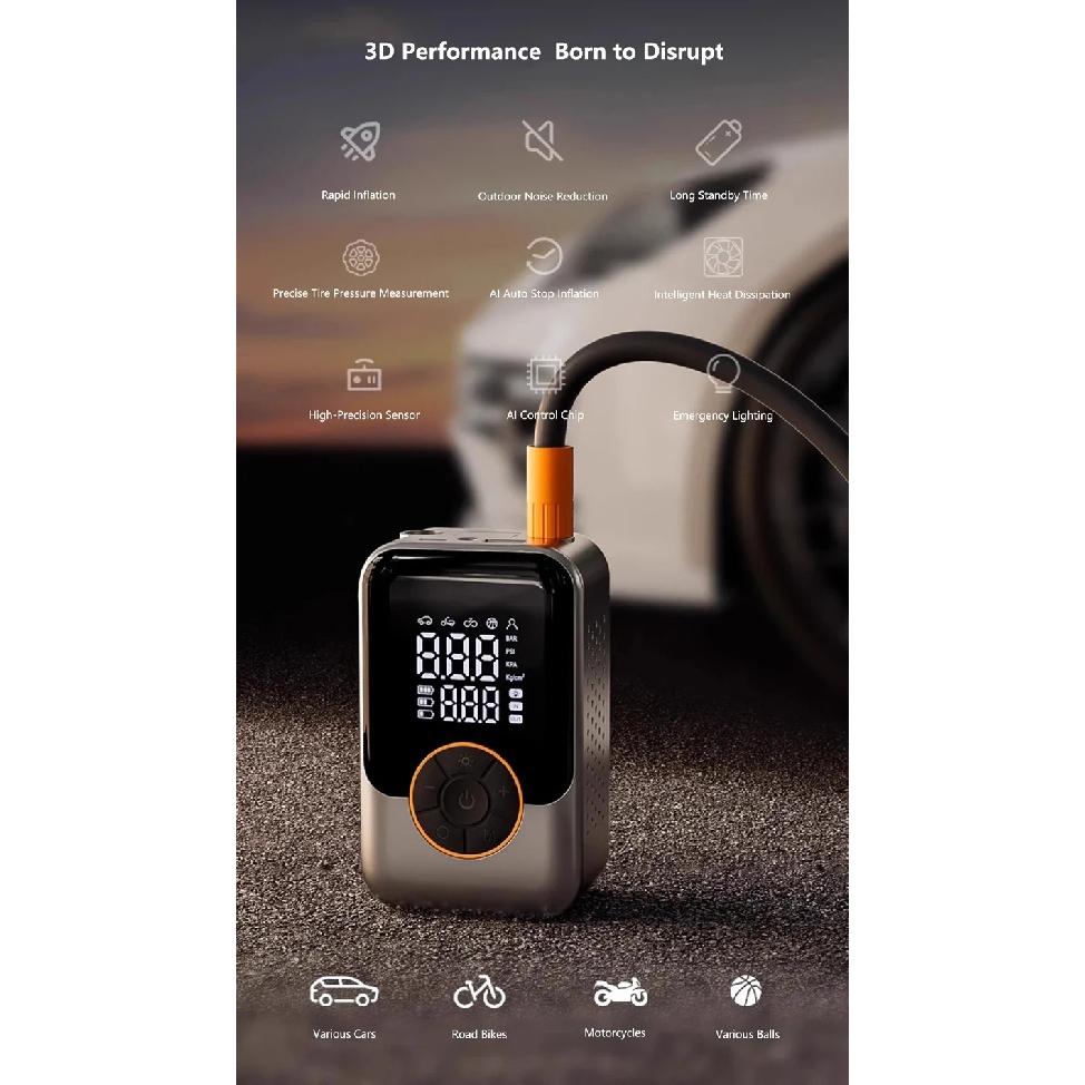 Wireless Car Tire Inflator Portable Air Pump 3000mAh Rechargeable Battery Mini Tyre Inflator for Sedan Motorcycle Bicycle