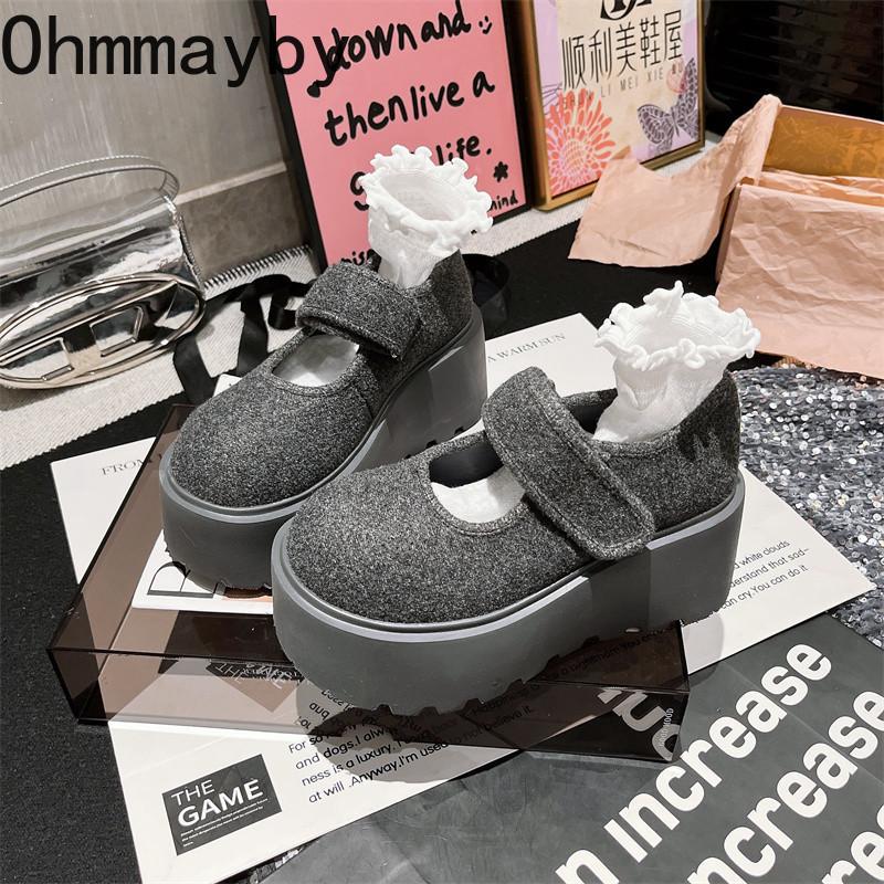 Vintage Platform Flats Women Mary Jane Shoes Fashion JK Height Increase Shoes  Spring Elegant Shoes