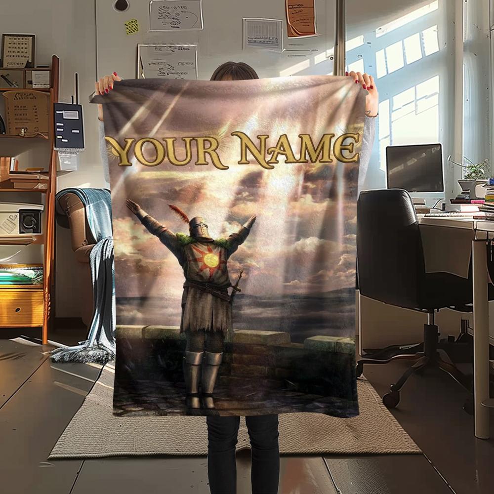1PC Custom Name Dark Souls Patterned Flannel Blanket Suitable For All Seasons for Home Decor Warmth and Comfort Gifts Holiday Present