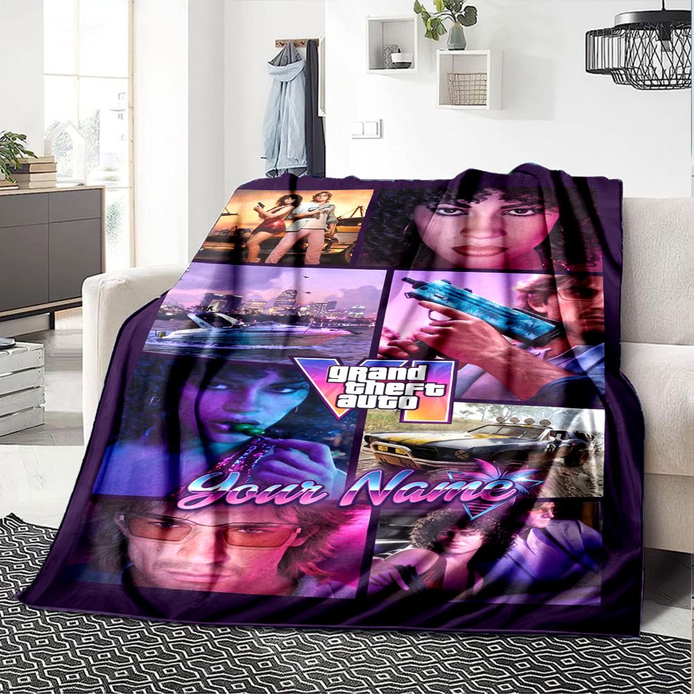 Grand Theft Auto Customize Text Blanket Multi-purpose Customizable Blanket Soft Warm Cozy Great for Bed Office Chair Seaside Living Room