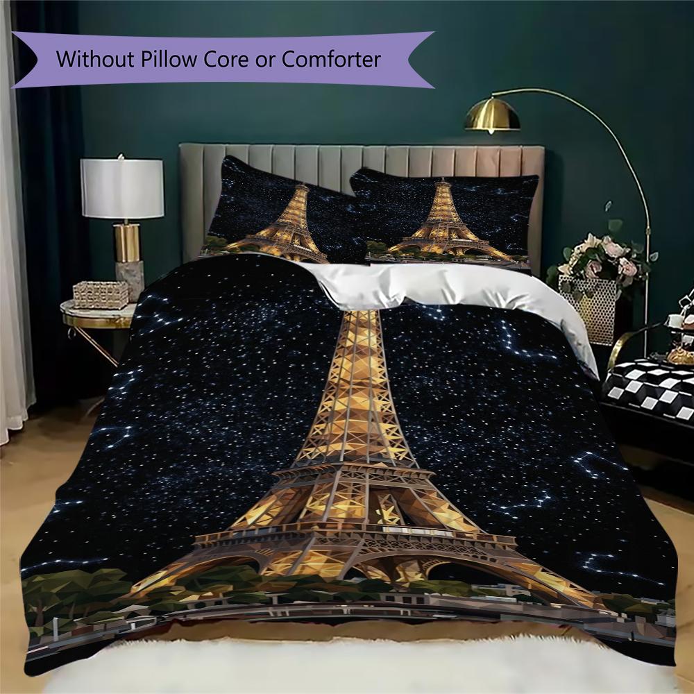 Paris Eiffel Tower Pattern Bedding Uilt Set Uilt Cover Pillowcase Home Decoration Birthday Gift (1 * Duvet Cover + 2 * Pillowcase Without Core)86