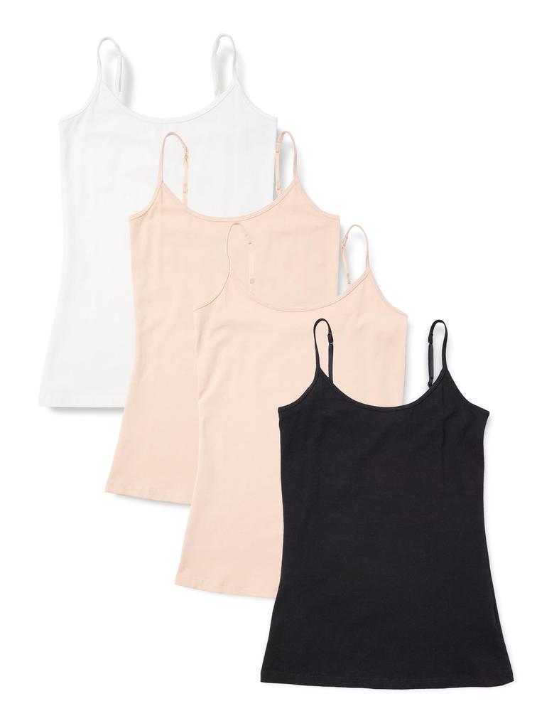 Amazon Essentials Slim Fit Size M 4-Pack Camisoles, Beige/White/Black,