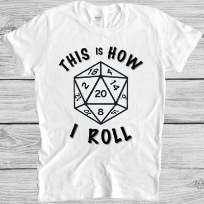 20 Sided Dice T Shirt Dungeons Geek Magic Dragons Retro Vintage Cool Tee M14