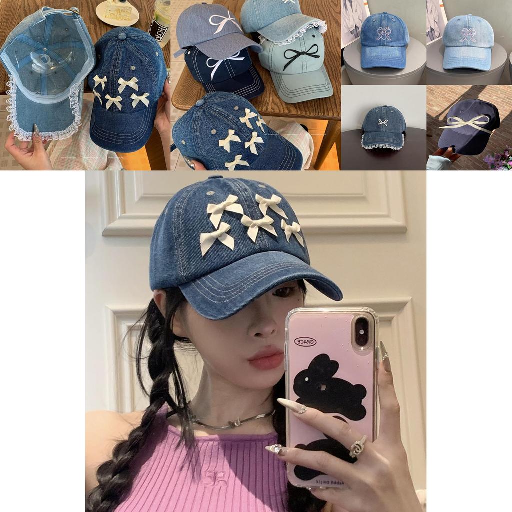 Butterfly Knot Blue Cotton Baseball Cap With Adjustable Fit For Daily Outdoor Use