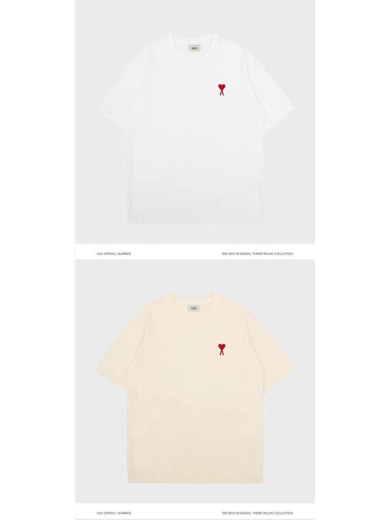 AMI&EASY Classic Short-Sleeve Men's T-Shirt with Small Heart Embroidery - Casual and Versatile Summer Wear