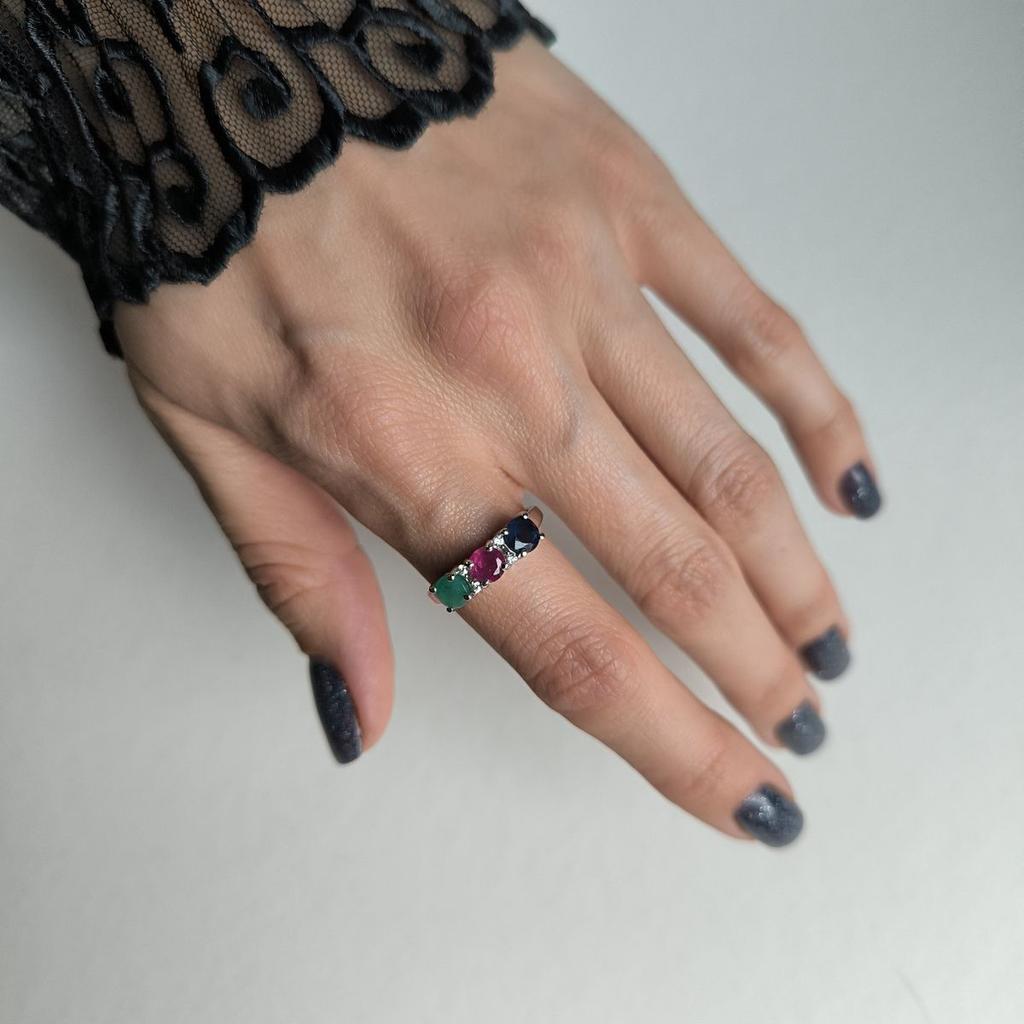 Silver Ring with Natural Sapphire 1.917ct, Emerald, Ruby, Item Weight 3.2 G (2182351)