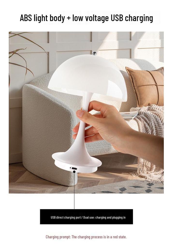 Denmark Style Mushroom Table Lamp: Slim Waist, Dimmable Touch Night Light for Bedroom