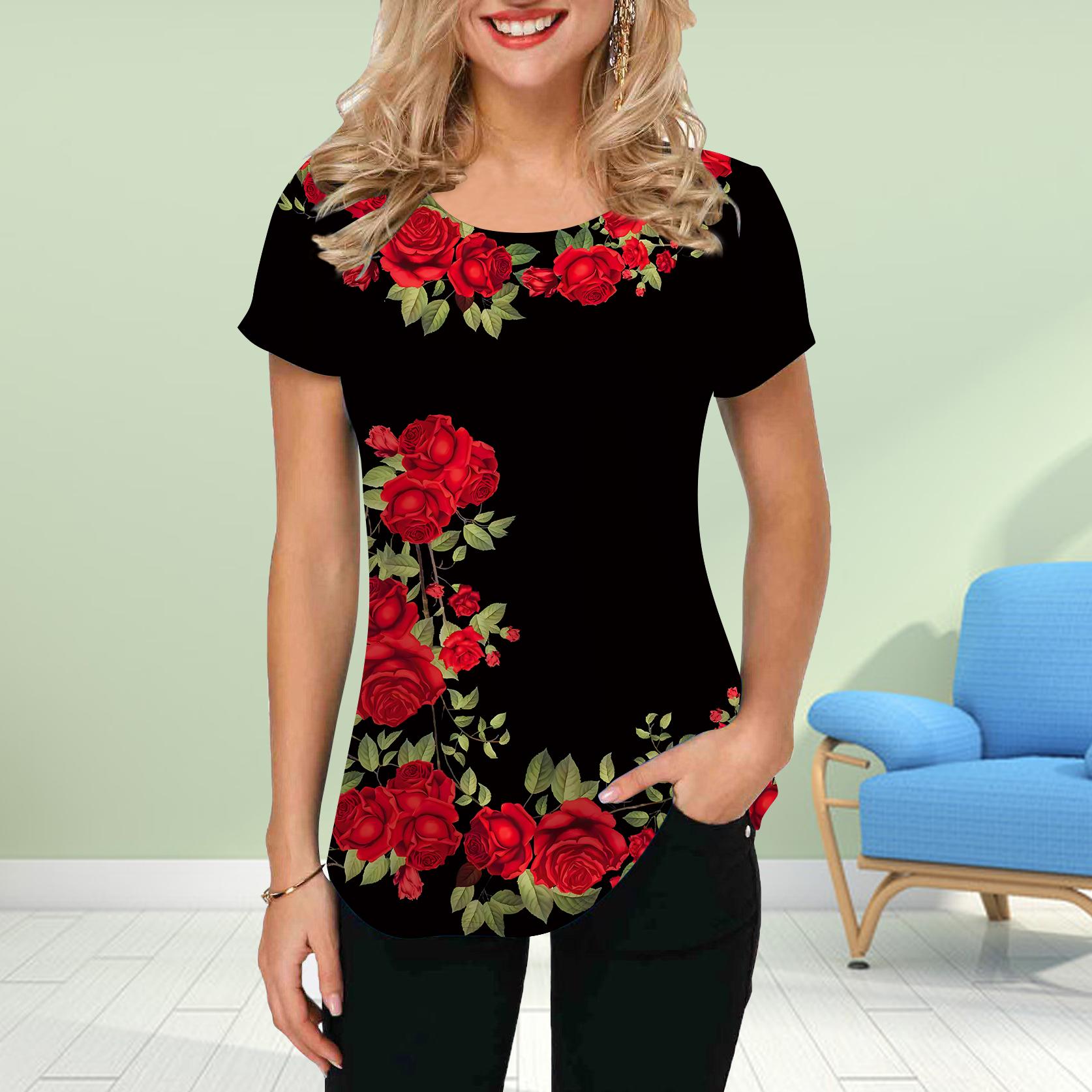 

Модная женская футболка с принтом «Розовая ежевика», забавная повседневная футболка с круглым вырезом и короткими рукавами, летняя женская футболка 8XL чёрный