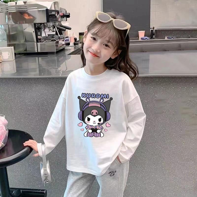 Girl's 100% Cotton Long Sleeve Breathable T-shirt - Stylish 2024 Spring/Autumn Base Layer