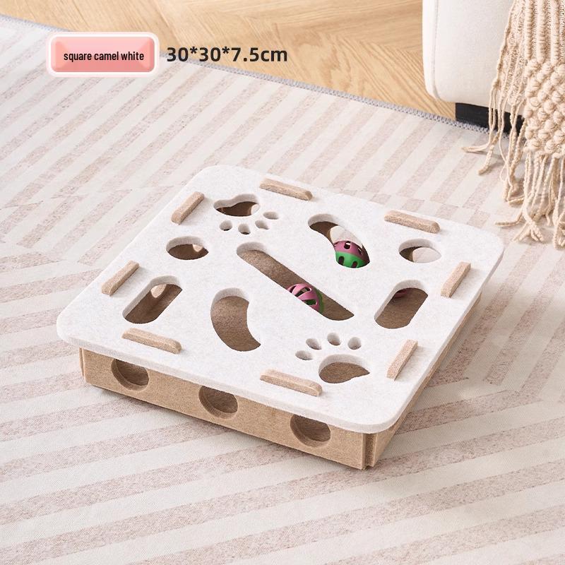 Interactive Felt Box Cat Toy with Teasing Bell Ball – Self-Play & Puzzle Maze for Boredom Relief