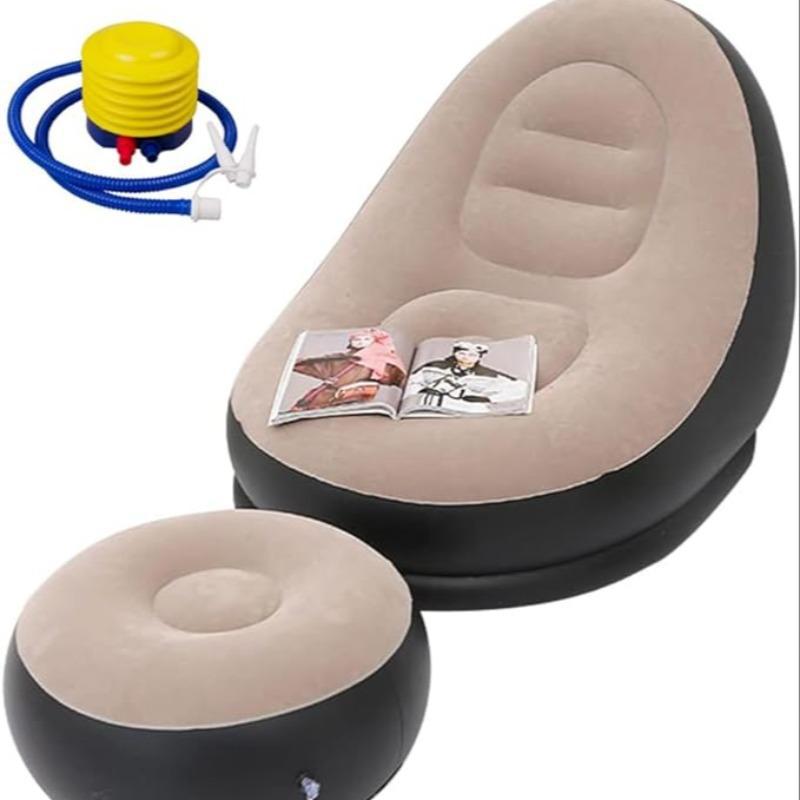 Foldable Inflatable Sofa Chair with Footrest - Portable Outdoor Recliner for Home and Lazy Relaxation