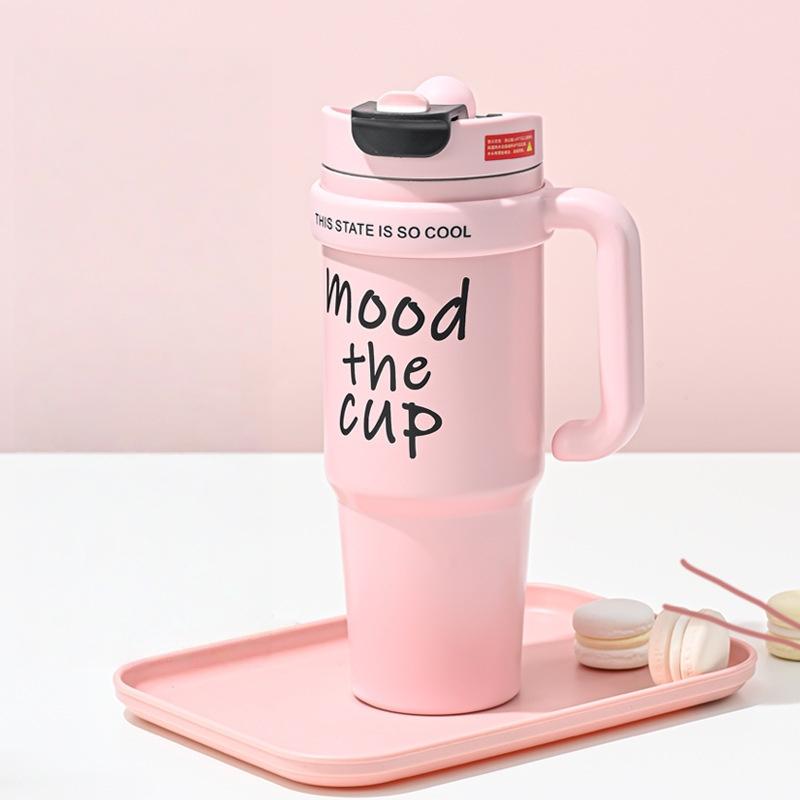 1000ML Große Kapazität Edelstahl Thermosbecher mit Strohhalm & Griff Vakuumbecher Thermo-Wasserflasche Reisebecher Hält Kalt & Heiß