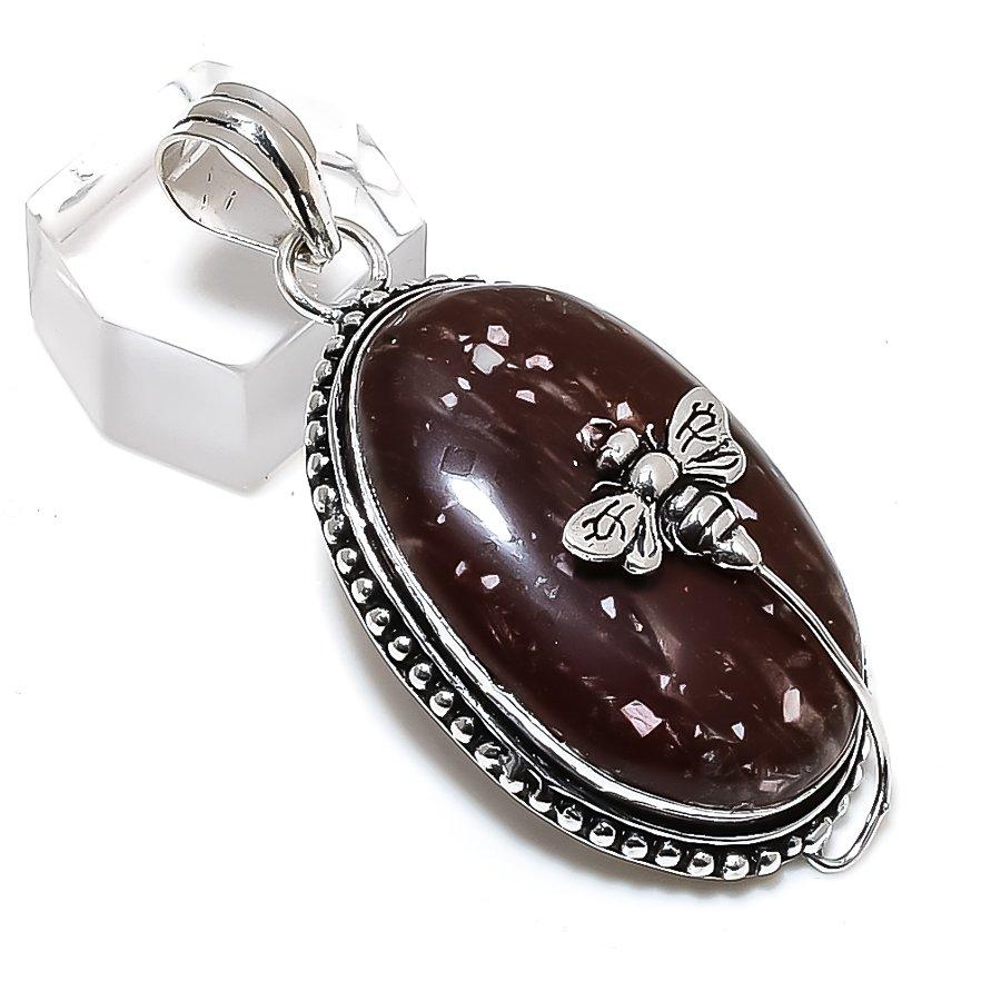 Naturlig Poppy Jaspis Edelstein Håndlaget 925 Sterlingsølv Anheng 2,21" g3B25