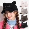 Adjustable Fleece Peaked Hat Embroidery Baseball Cap Cute Cat Ear Baseball Cap Women Girls