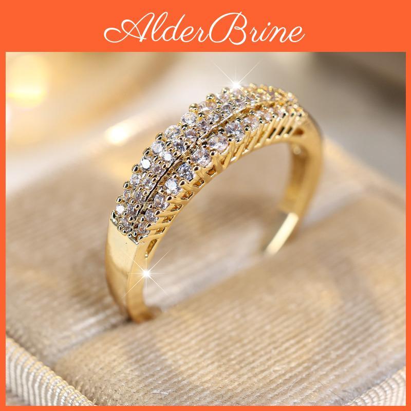 Cubic Zirconia Dazzling Threerow Finger Rings For Women Elegant Gold Color Promise Ring Wedding Band Jewelry Gift