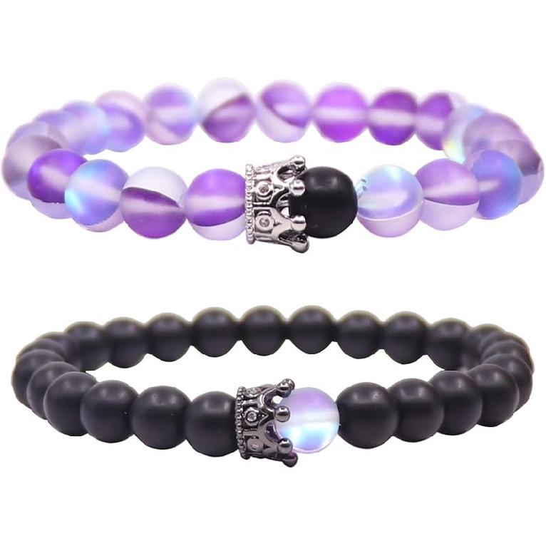 UEUC King&Queen Crown Distance Couple Bracelets His and Her Friendship 8mm Beads Bracelet