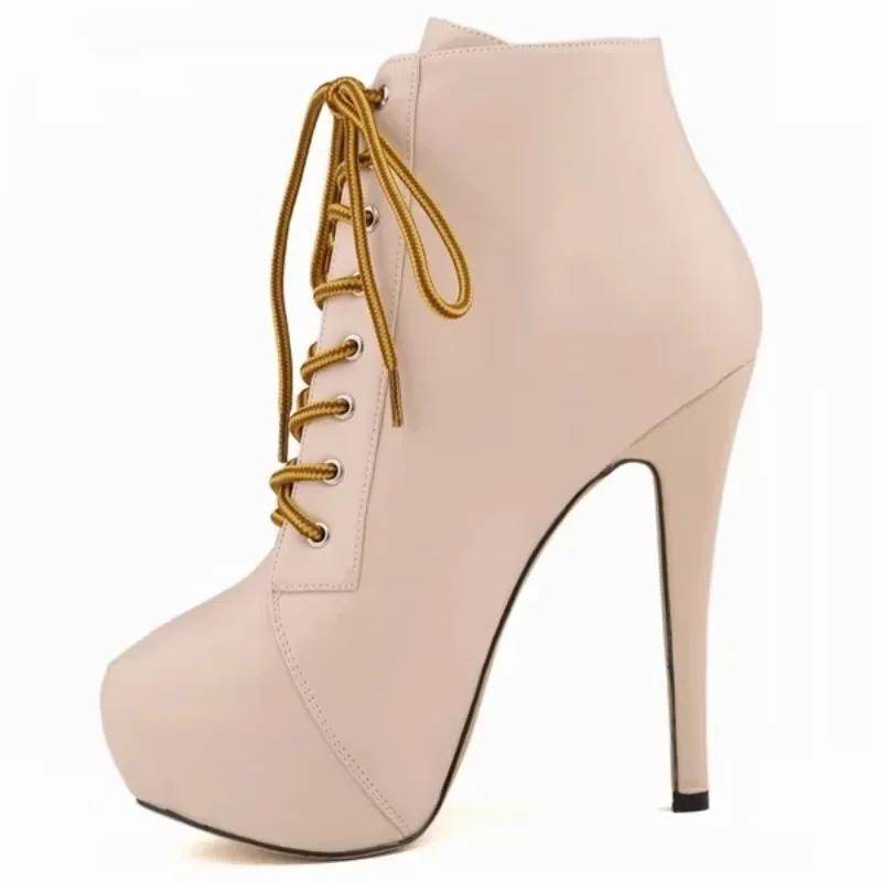 Autumn Winter Platform Ankle Boots For Women Sexy Round Toe Pumps Lace-Up Runway Female Shoes Buckle Strap Pole Dance High Heels