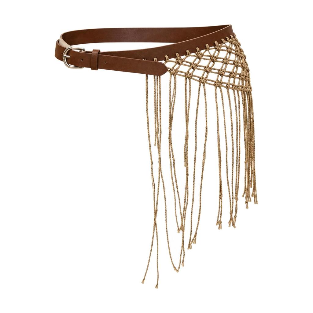 Braided Waist Belt with Fringe Tassels Adjustable Buckle Closure Fringed for