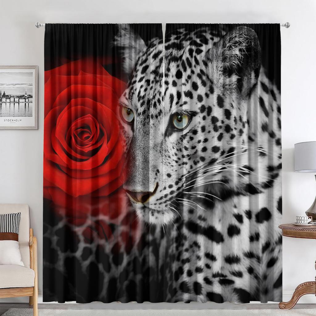 2PC Curtains With Animal Avatars Printed On Lions   Tigers   And Leopards Are Suitable For Kitchens   Cafes   Living Rooms   Balconie