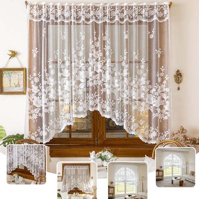Retro White Lace Sheer Curtain Flower Embroidered Triangle Curtains for Kitchen Small Window Half Curtain French Country Decor