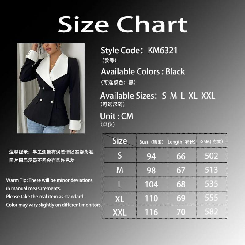 Womens Black White Contrast Lapel Blazer Slim Fit Double-Breasted Office Wear 2026