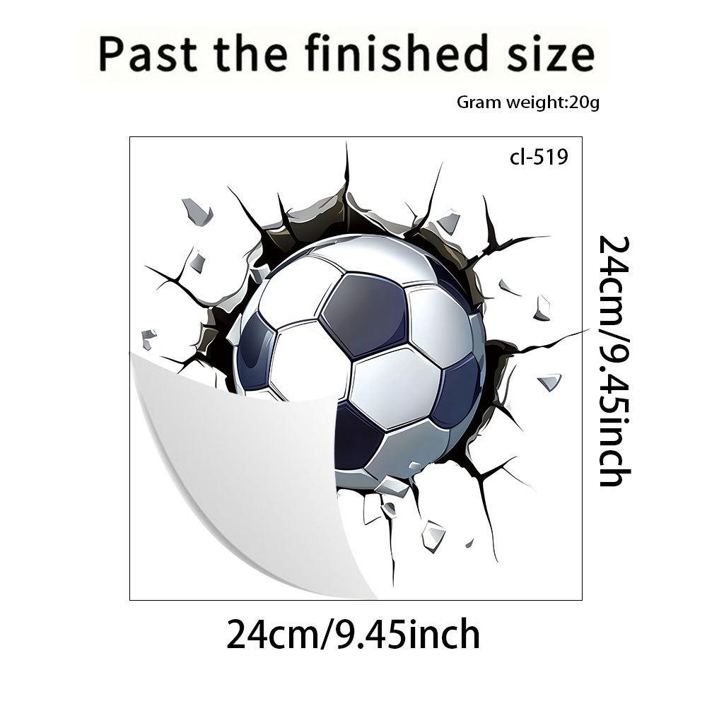 3D Breaking Through Wall Crack Soccer Football PVC Wall Sticker Self-Adhesive Removable for Kids Room Living Room Bedroom Sports Home Decor Art