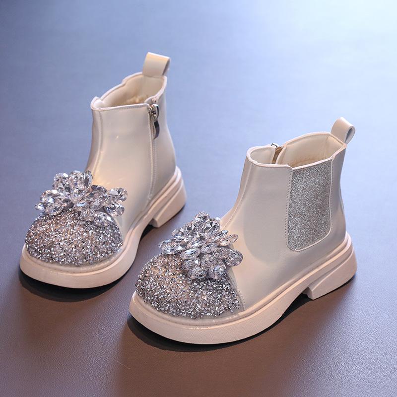 New Autumn Winter Girl's Ankle Boot Sequins Luxury Children Princess Boots Fashion Rhinestone Versatile Kids Causal Short Boots