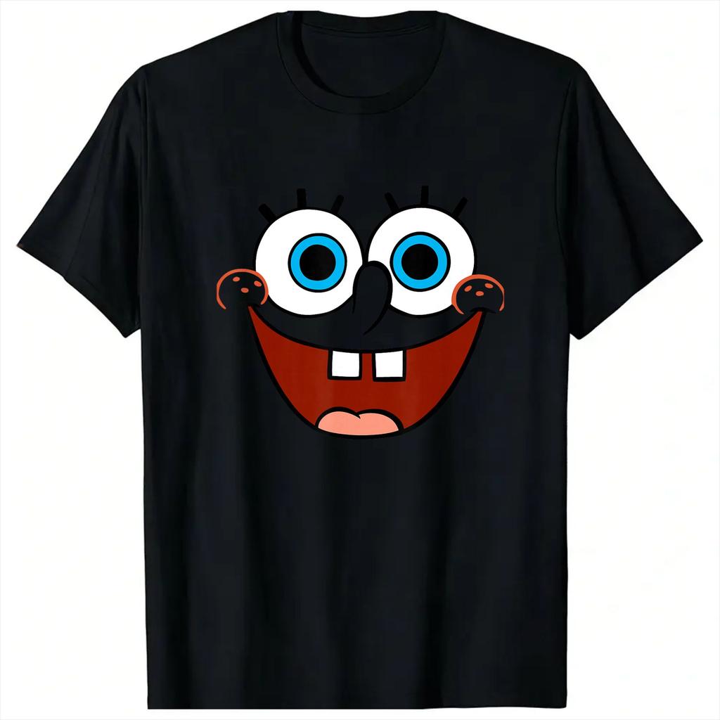 Spongebobs Large Smiling Face TShirt Unisex Streetwear Cotton TShirts Summer Crewneck Trendy Cool Tees Design Big Size Clothes