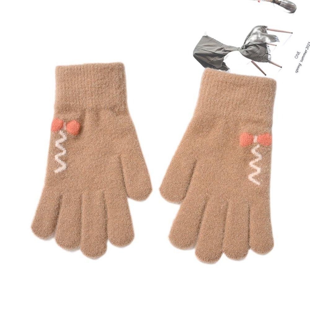 Solid Color Cute Warm Gloves Nylon  Gloves Autumn Knitted Mittens  Driving