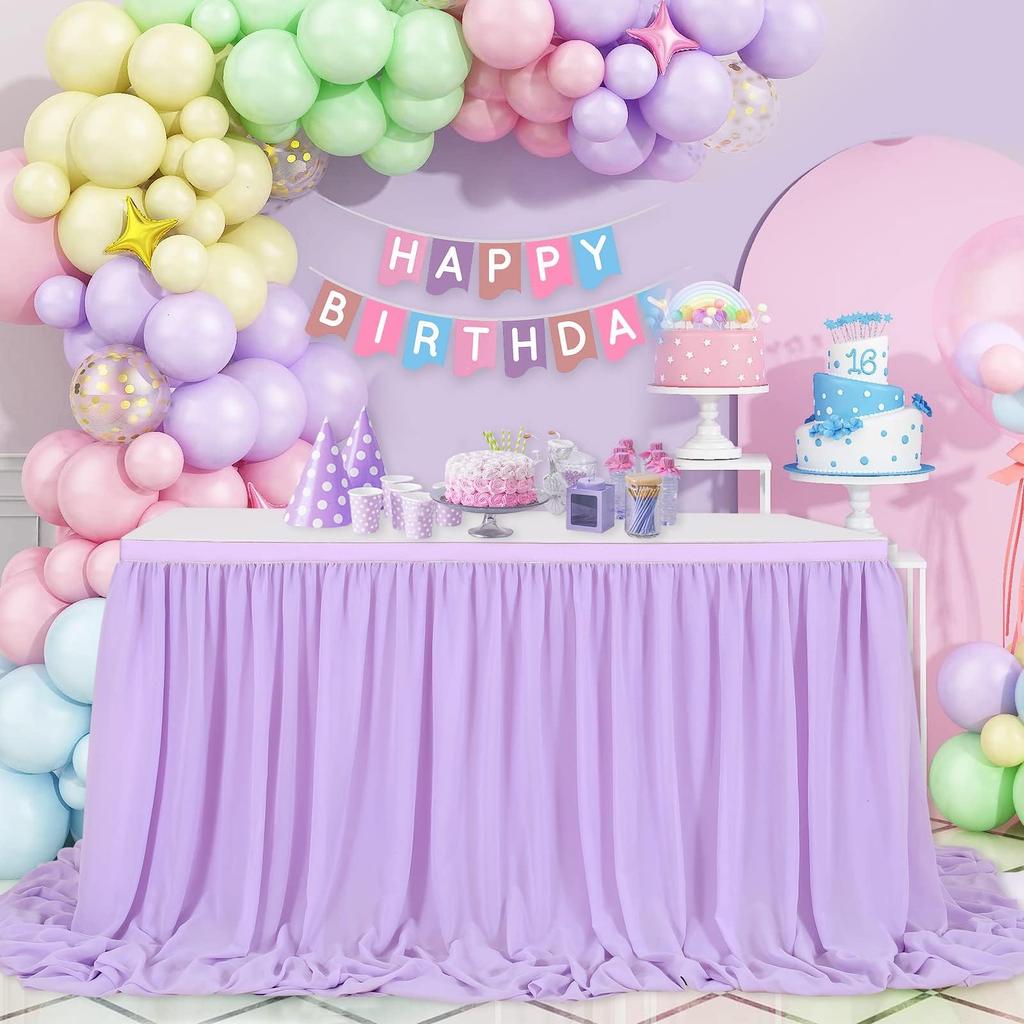 Weiße Chiffon-Tischdecke für rechteckige Tische Tischrock Rüsche für Party Hochzeit Babyparty Geburtstag Dekor