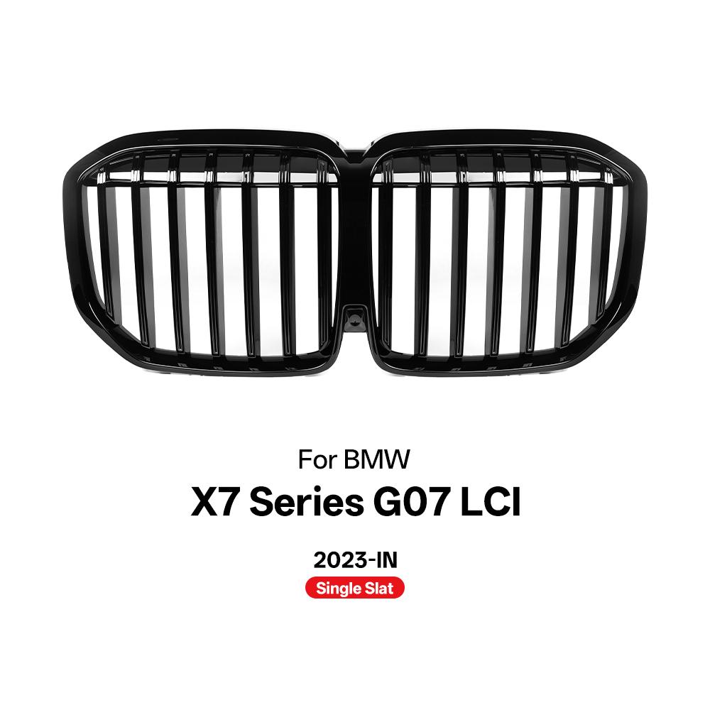 Car Front Bumper Kidney Grille Grills Single Slat Hood Racing Grill Glossy Black For BMW X7 G07 LCI 2023-IN Single Slat