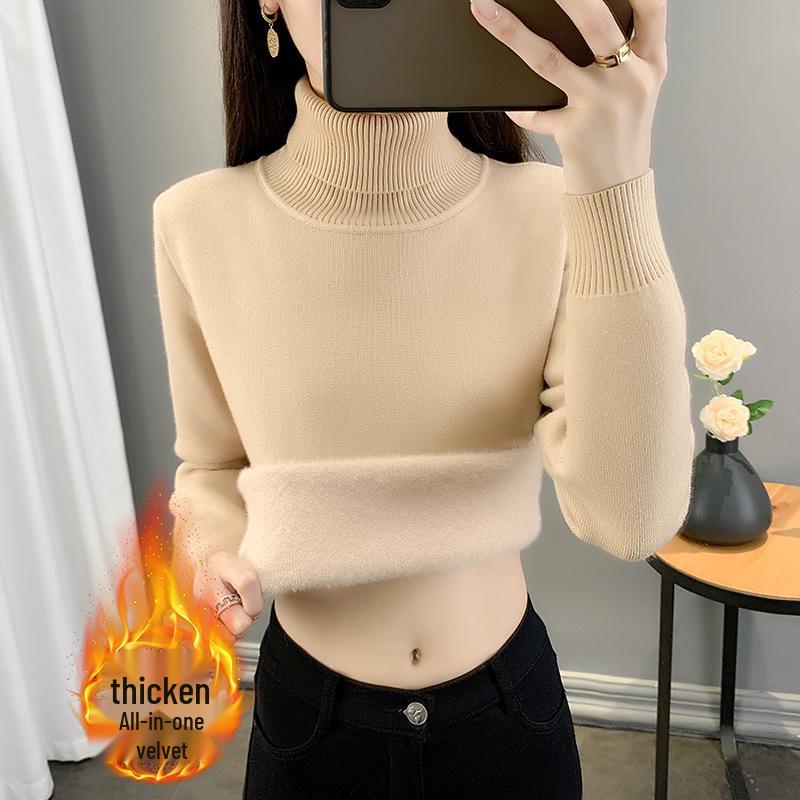 2025 Women's Plus Size Round Neck Velvet Thickened Knit Sweater - Warm Autumn/Winter Base Layer
