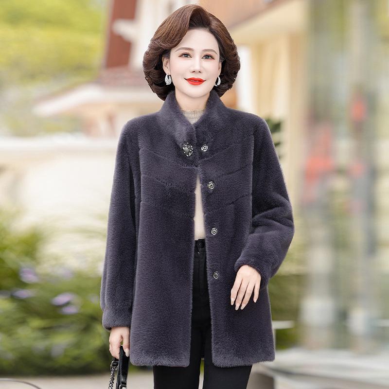Mom's Eco-Friendly Winter Velvet Faux Mink Coat - Modern Short Style for Middle-Aged and Elderly Women 2026