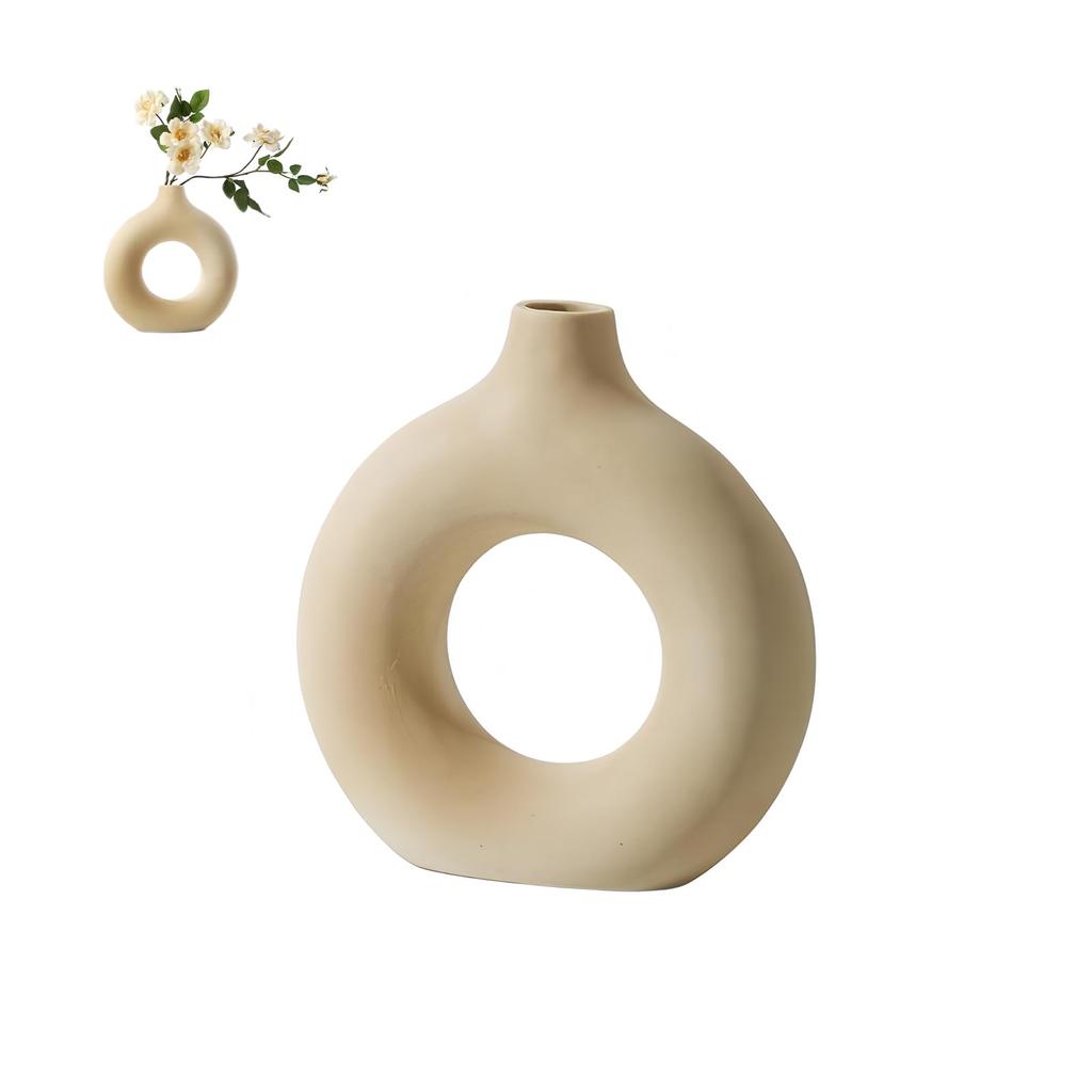 Nricrlus Ceramic Flower Vase, Nordic Simple Ring-Shaped, Modern, Single Flower Vase, Art Planter, Modern Stylish Flower Base, Decorative, Ikebana,