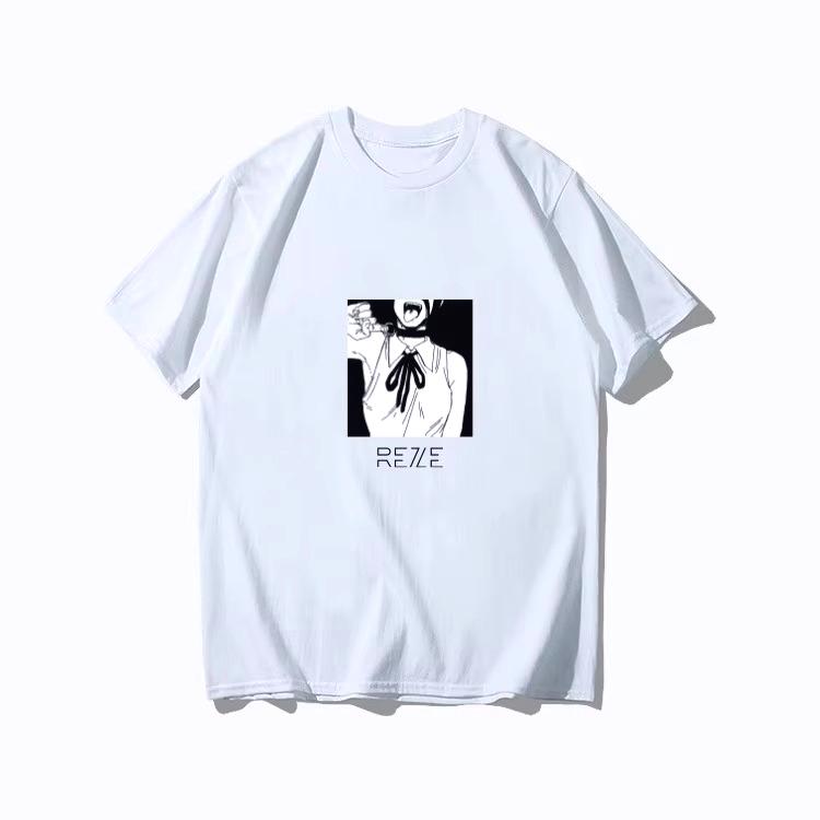 2025 Zimní a podzimní tričko s motorovou pilou Merch Ďábel Bomba Reze Krátký rukáv Anime Japonský styl Černé tričko Oblečení