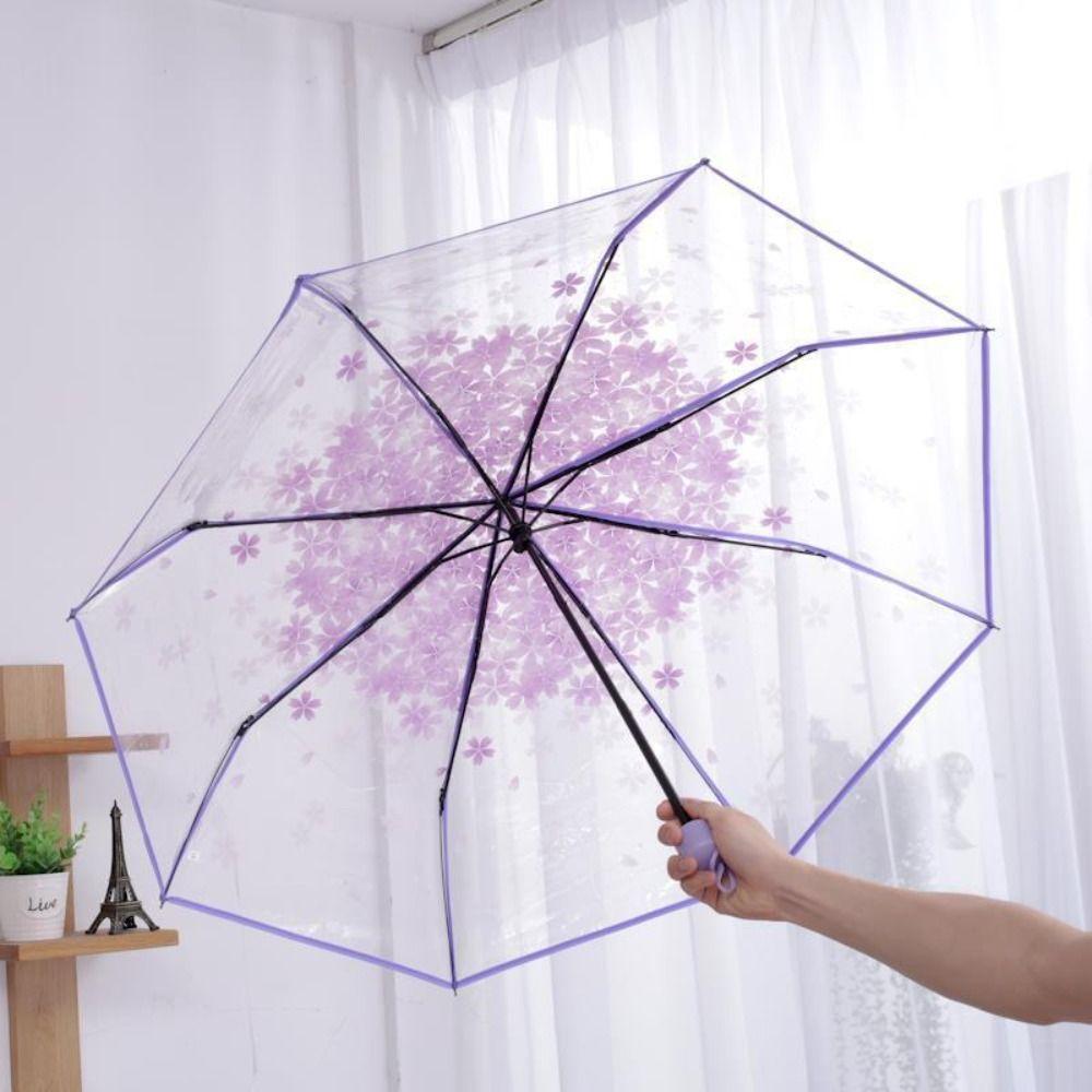 Waterproof Cherry Blossom Transparent Umbrella Funny Manual Umbrella Folding Umbrella  Outdoor