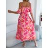 Spring Summer Strapless Cross V Neck Floral Halter Long Holiday Dresses Women